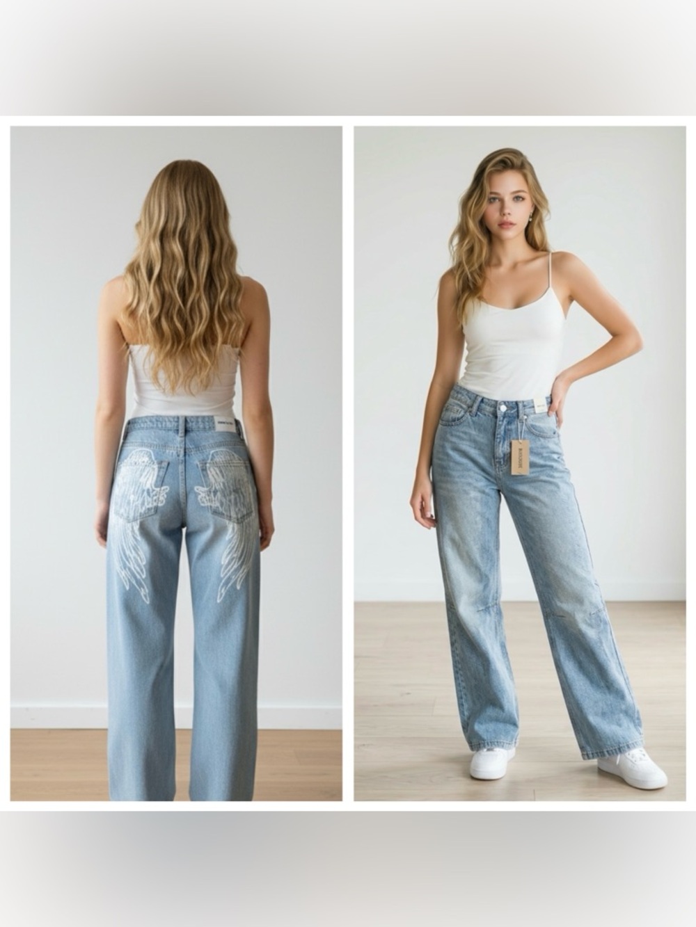 Disclosure Women Sz 28 Wide Leg Fly with Me Lt. Blue Jeans with Angel Wing Back